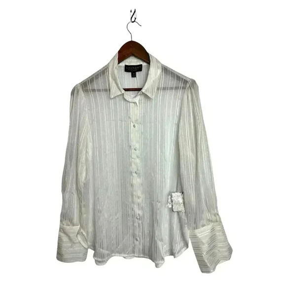 Laundry by Shelli Segal Women Sheer Button Down Shirt, White - Picture 10 of 10
